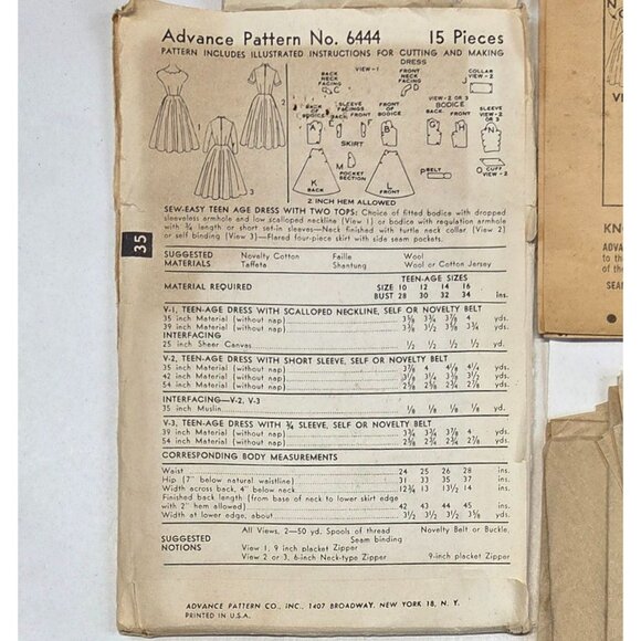 Vintage Advance Sewing Patterns Pre-Cut Un-printed 6444 & 5511 Size 12 1940s-50s - Picture 3 of 6